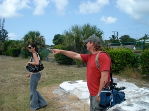 producer Desiree Malkey and cameraman Joel Waldmann at Evergreen Cemetery